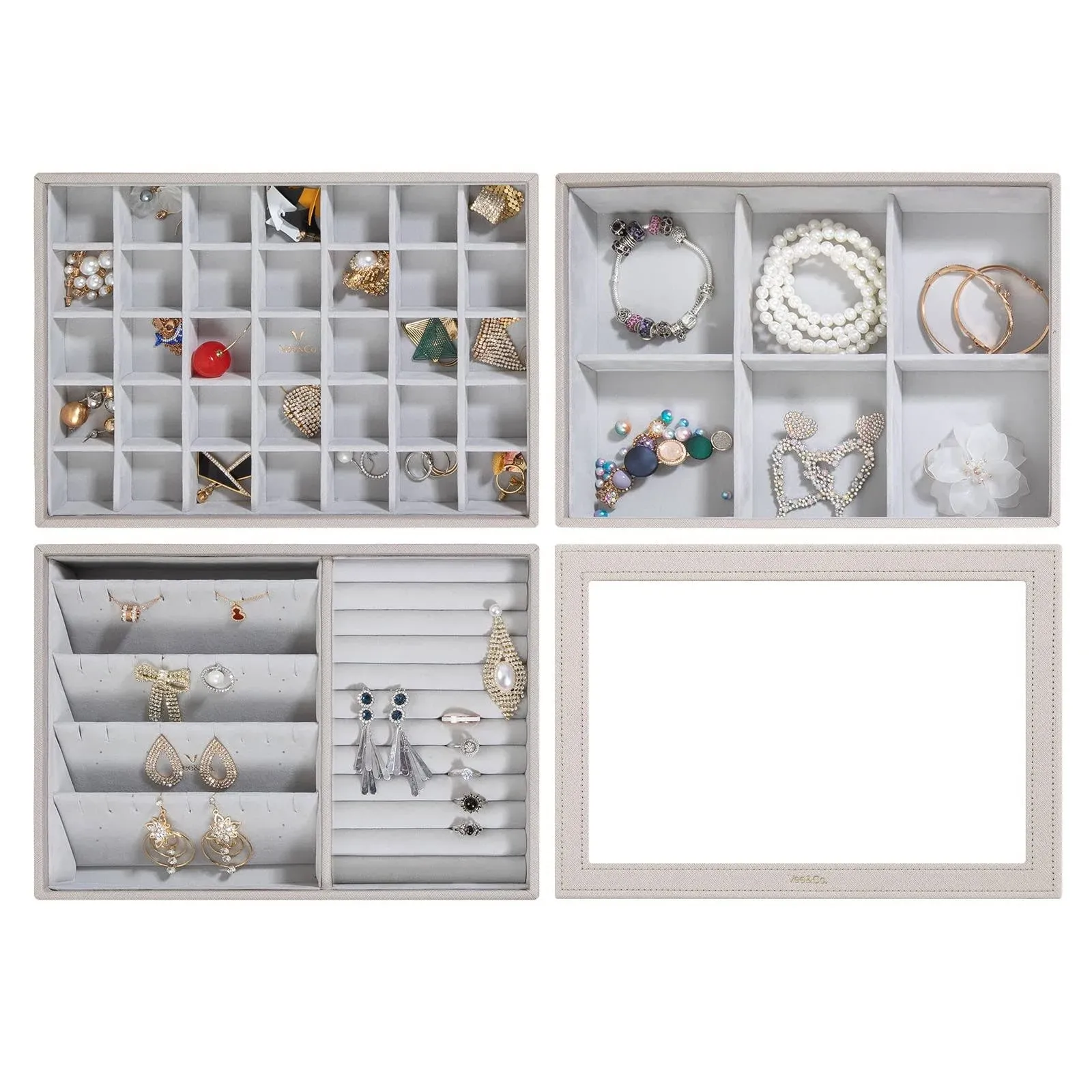 Vee Stackable Jewelry Trays Organizer with Stalinite Lid, High-Capacity Jewelry ...