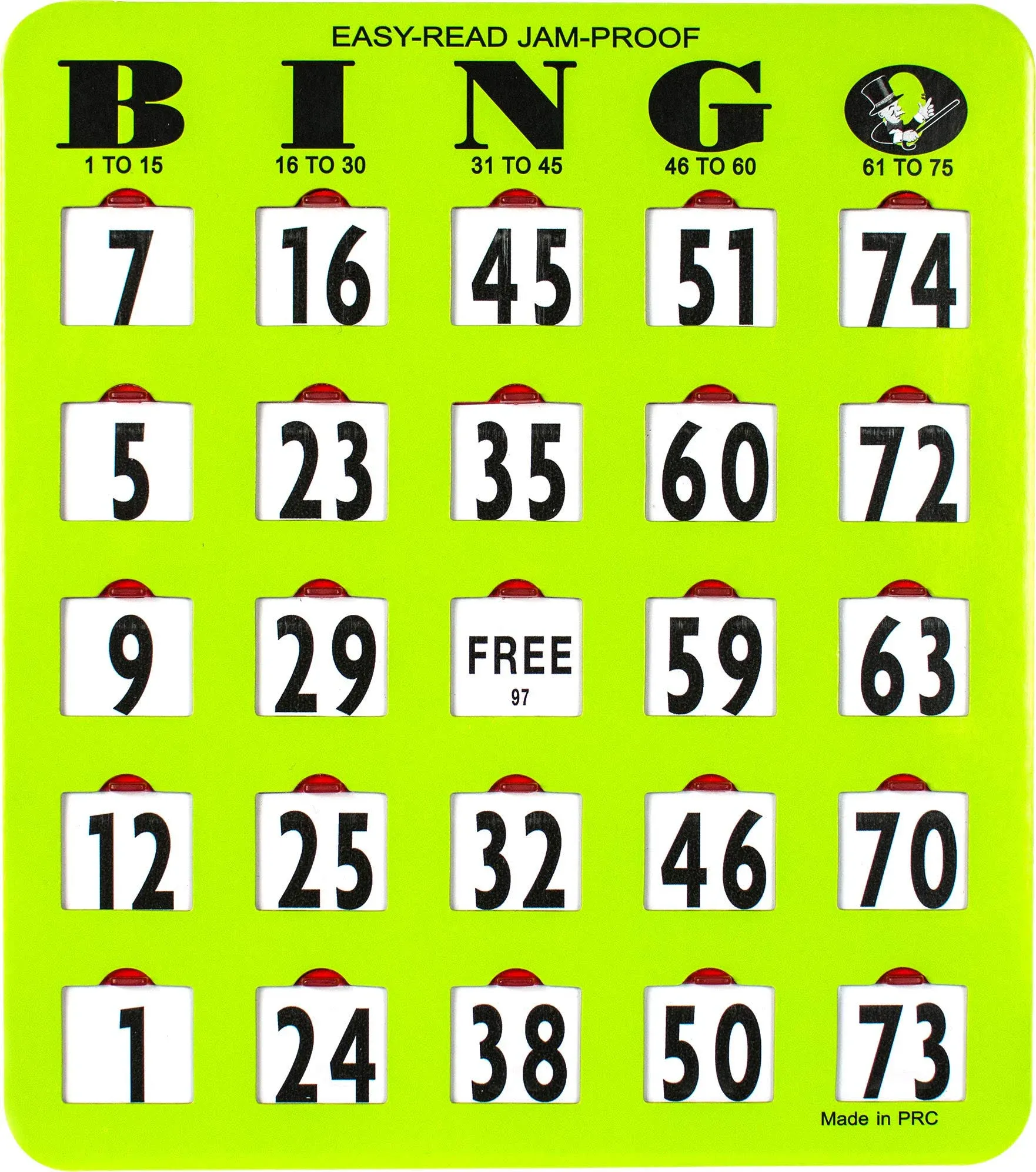 MR CHIPS Jam-Proof Easy-Read Large Print Fingertip Bingo Cards with Sliding Windows - 100 Pack in Green Style