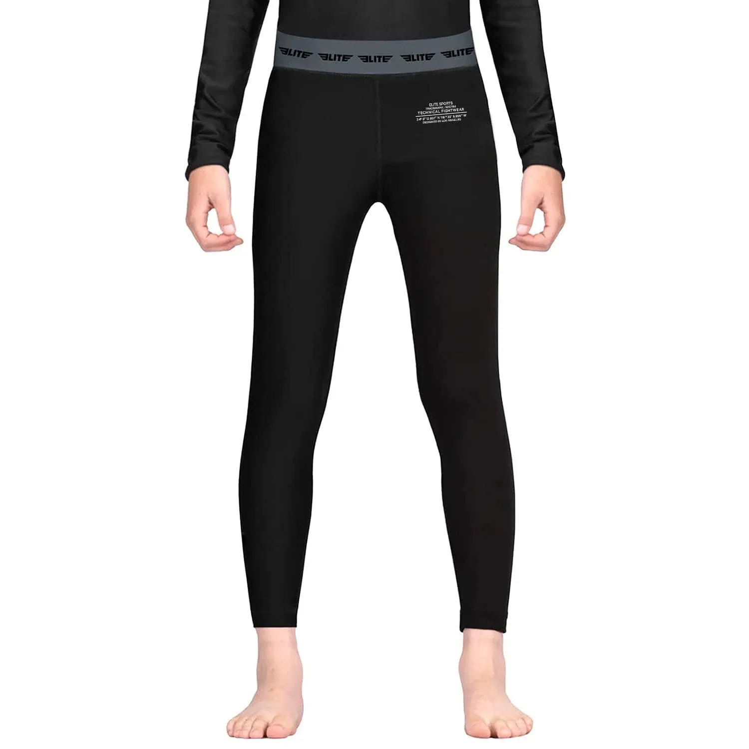 Kids' Plain Black Compression No-Gi BJJ Spats