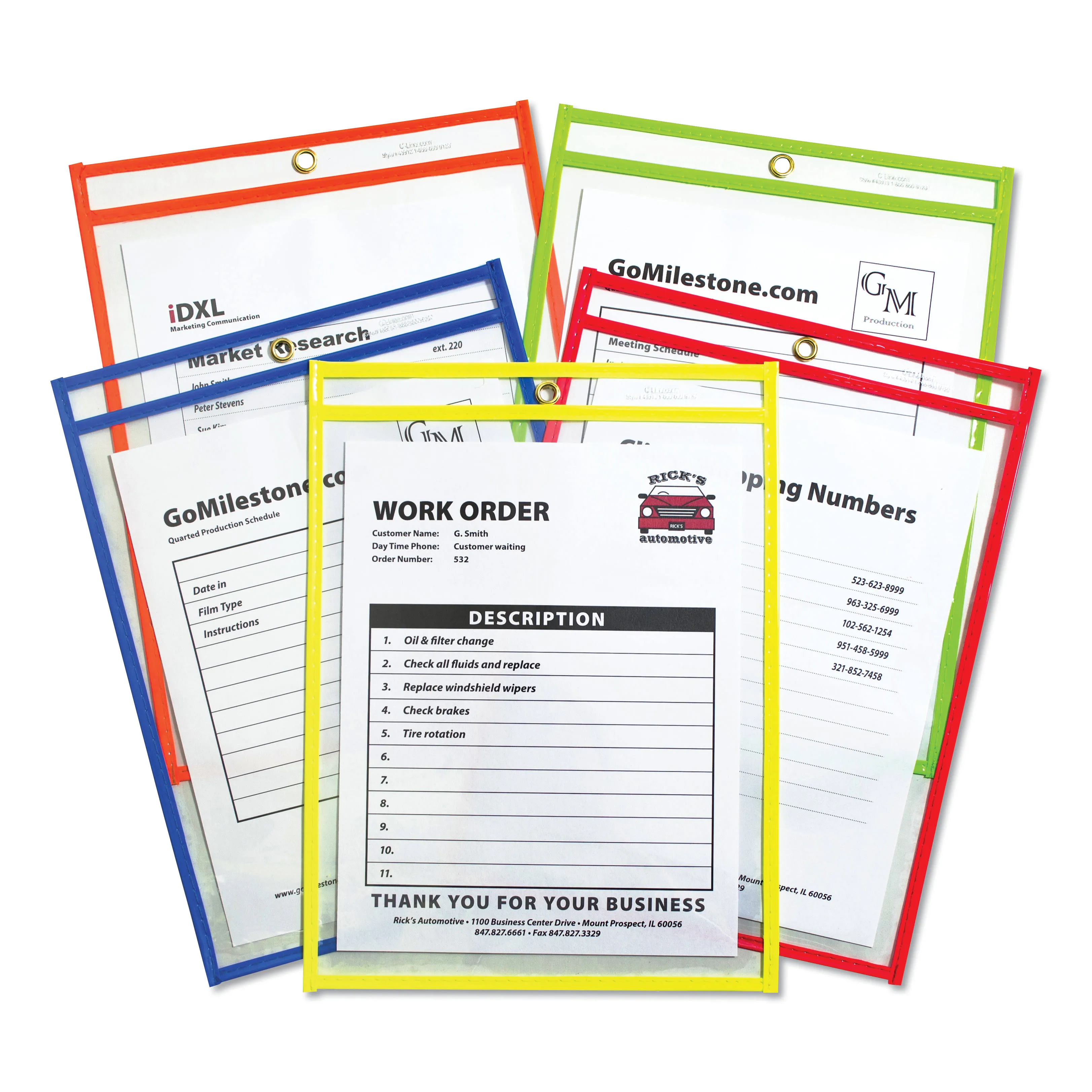 C-Line Neon Stitched Shop Ticket Holders, Assorted Neon Colors, 9 x 12 Inches, 25 per Box (43910)