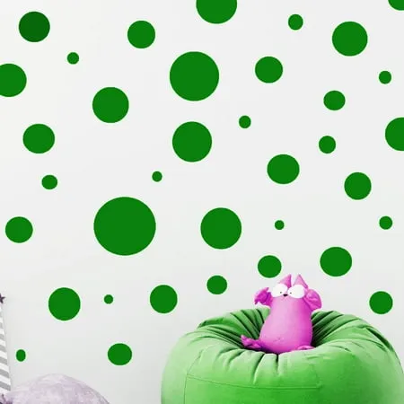 Green Polka Dot Wall Decals-Kids Fun Dot Room Decor (63) Vinyl Wall Dot Stickers 1 -6.5”