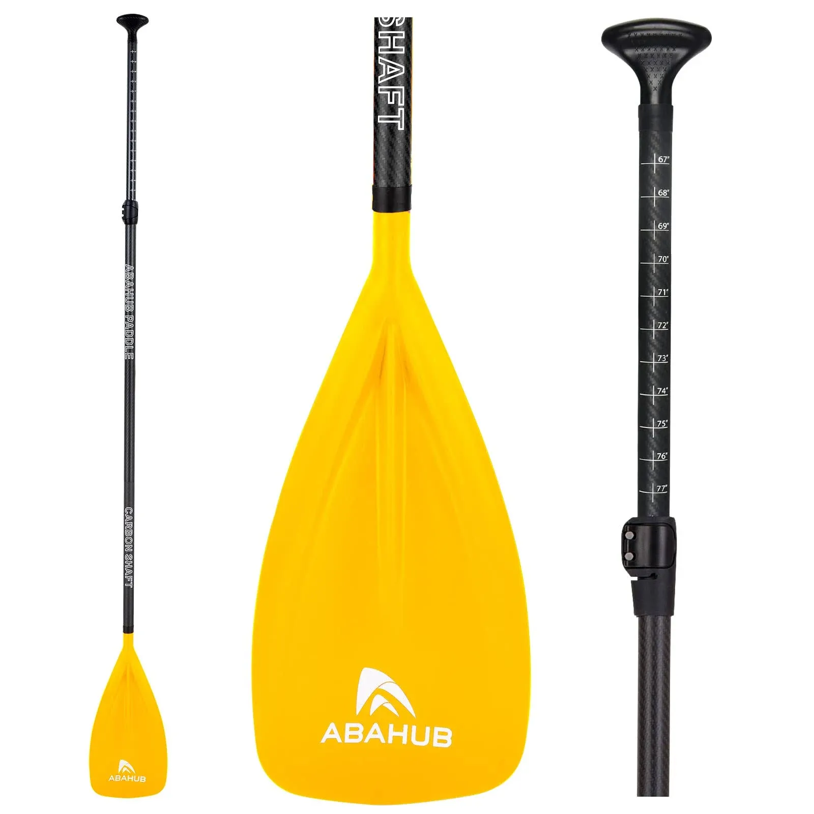 Abahub 1 x 3 Section Carbon Fiber SUP Paddle, Adjustable 67''-86'' Stand Up Paddle Lightweight Carbon Shaft, Black/Blue/Yellow/Green/Orange/Red Plastic Blade + Paddle Bag