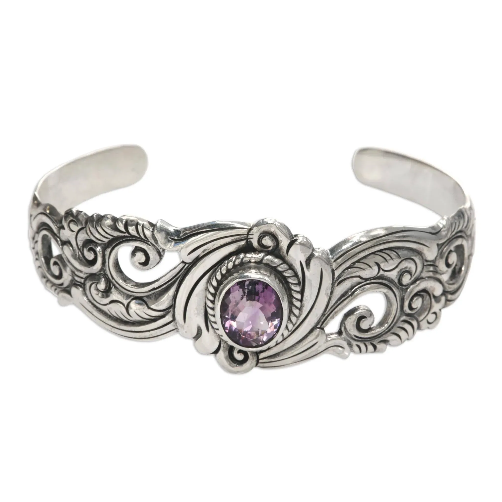 NOVICA Artisan Handmade Amethyst Cuff Bracelet .925 Sterling Silver Purple ...