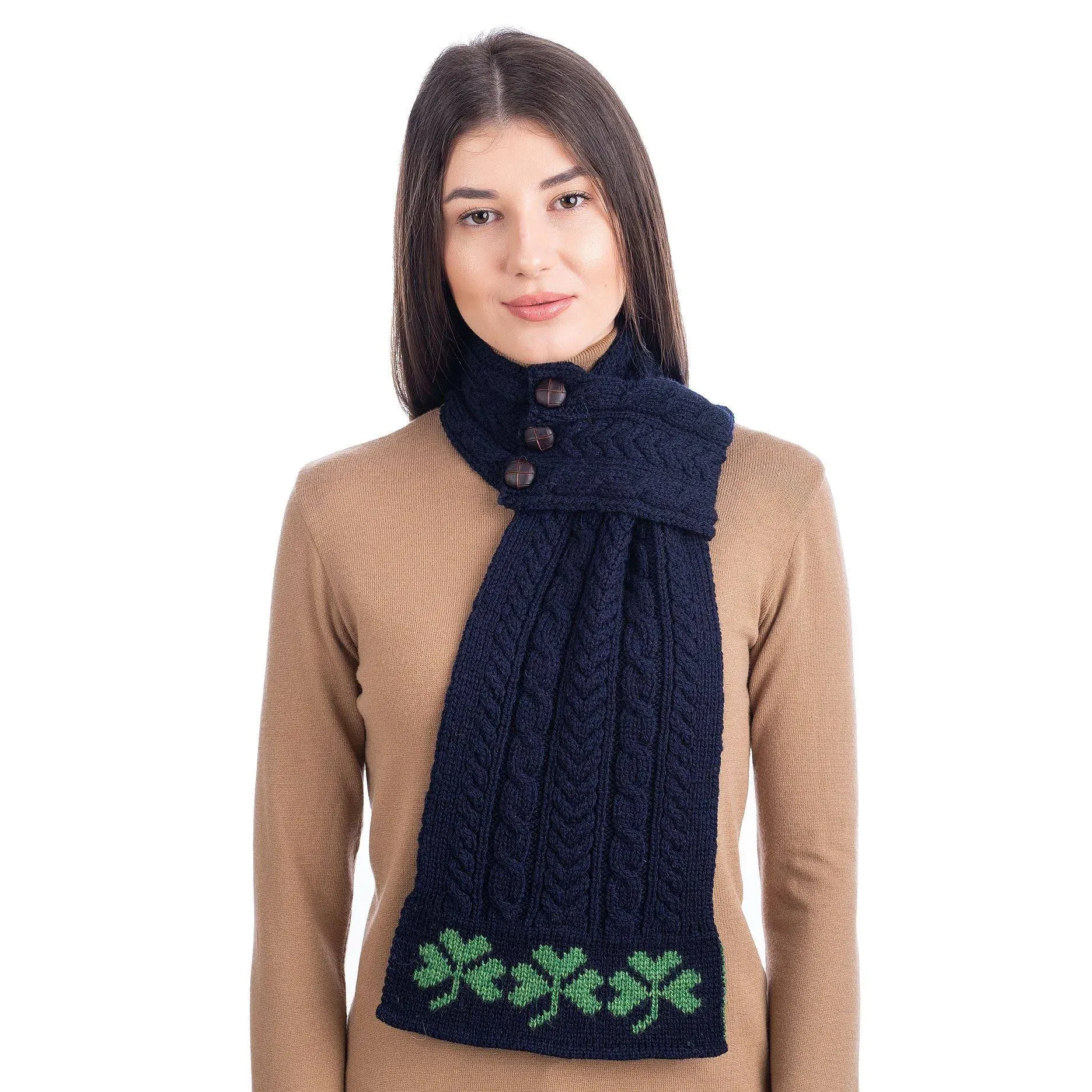 Aran Loop Scarf 32 x 8 Inches featuring Shamrock Pattern Made in Irela