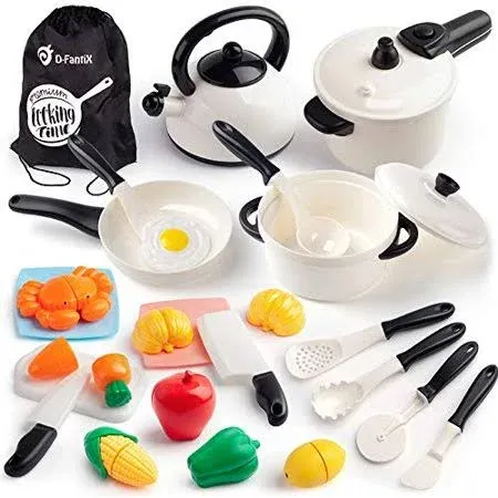 D-FantiX Pretend Play Kitchen Toys, Toys Pots and Pans Set for Kids Kitchen ...