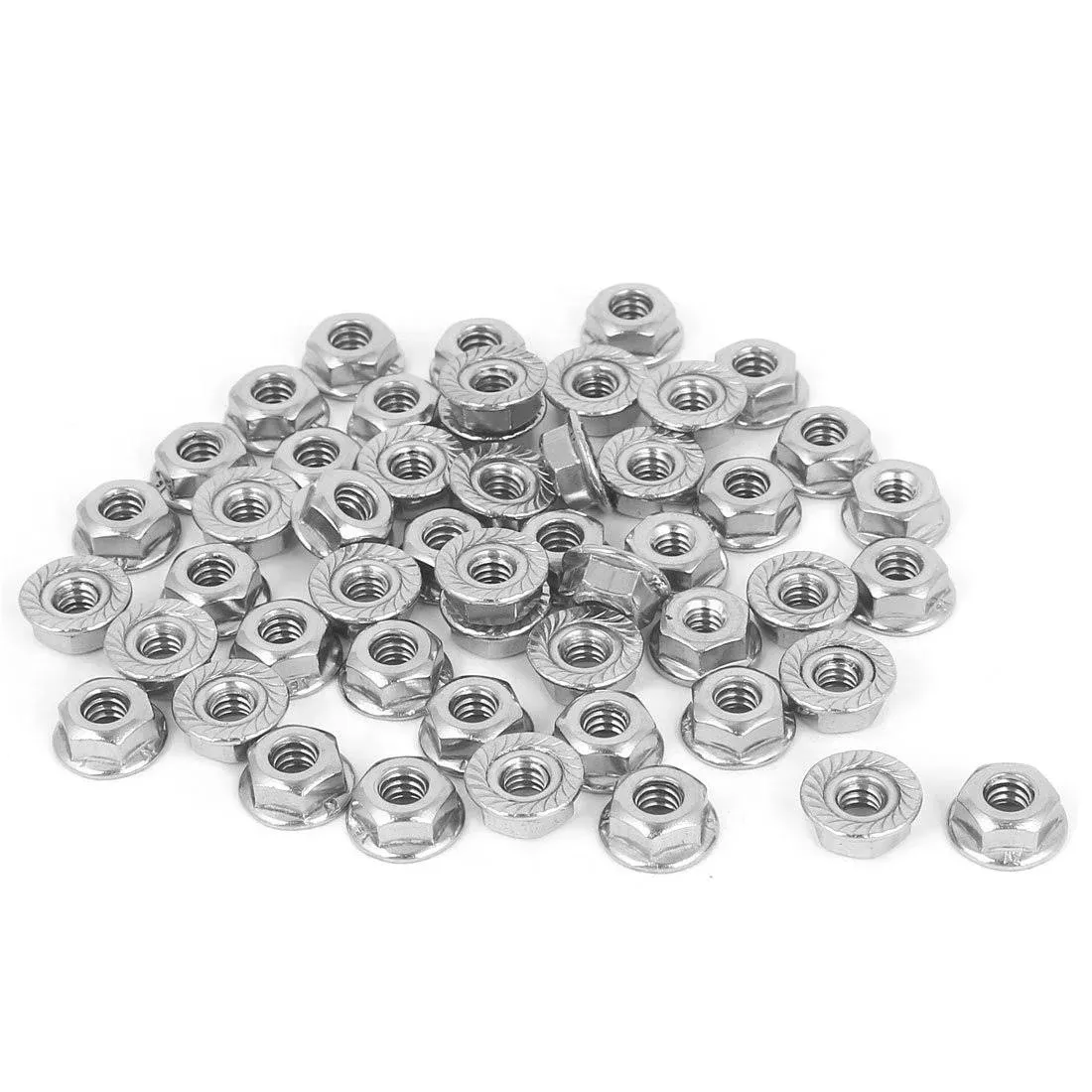 uxcell 3/16-24 Serrated Flange Hex Lock Nuts, 50Pcs 304 Stainless Steel Non-Slip Hexagon Flange Nut, Full Thread, Bright Finish, Silver