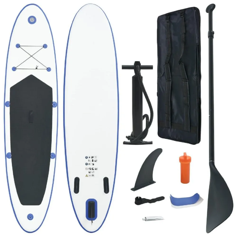 vidaXL Stand Up Paddle Board Set SUP Surfboard Inflatable Blue and White