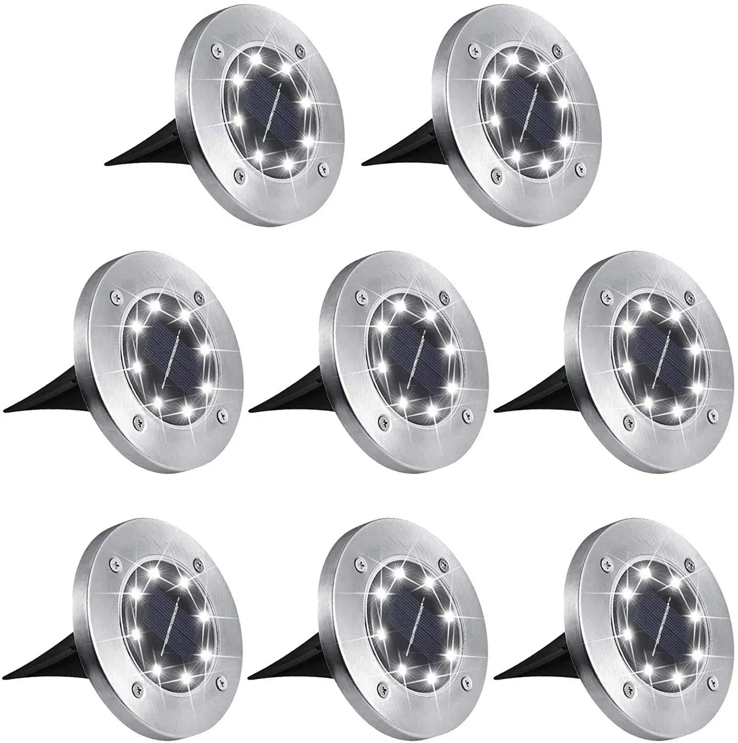 Aogist Outdoor Solar Ground Lights, 8 LED Waterproof Garden Lights Patio Disk Lights In-Ground Landscape Lighting for Lawn Patio Pathway Yard Deck Walkway (White, 8 Pack)