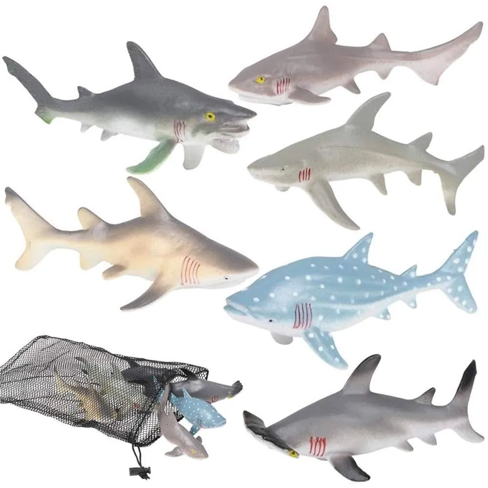 ArtCreativity Shark Figures in Mesh Bag - Pack of 6 Sea Creature Figurines in Assorted Designs, Bath Water Toys for Kids, Shark Party Favors for Toddlers, Boys, and Girls, Ocean Life Party Decor