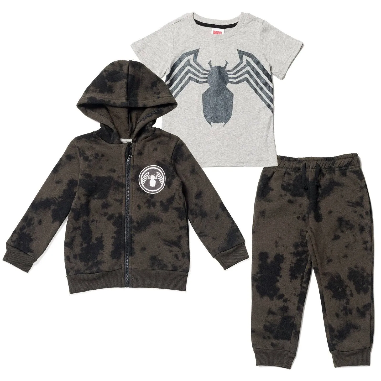 Marvel Spider-Man Boys Zip Up Fleece Hoodie T-Shirt and Jogger Pants 3 Piece Outfit Set Toddler to Big Kid