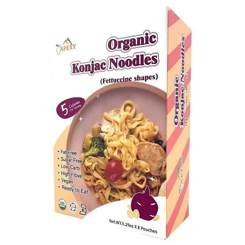 Apexy Organic Shirataki Konjac Noodle Fettuccine Shape Pasta 53.6oz 8 Pouches in