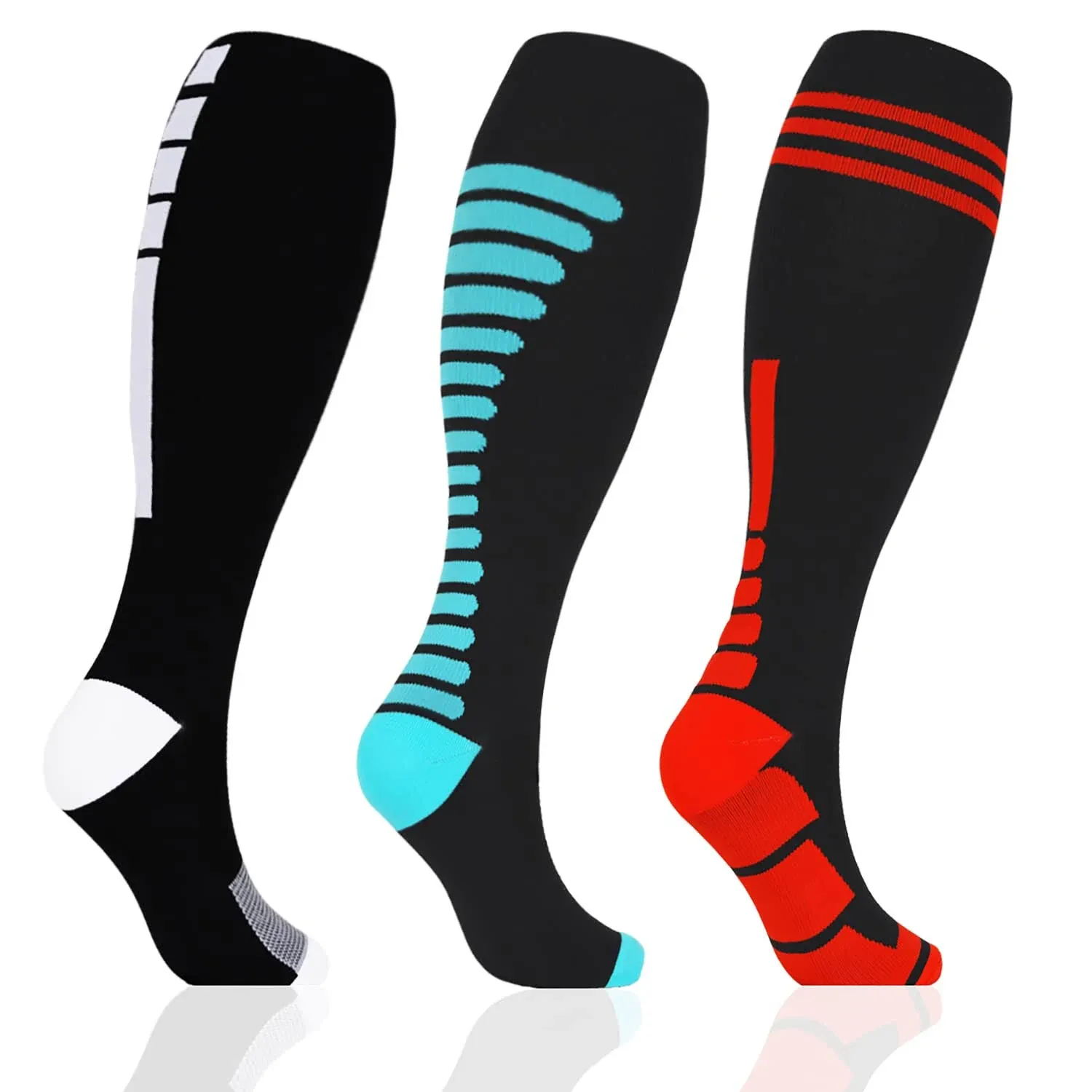 Tapesb 3 Pairs Plus Size Compression Socks Wide Calf Women Men Knee High 20-30 ...