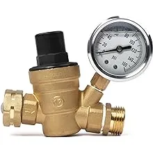 Water Regulator Valve- 3/4" NH Thread NO Lead Brass Adjustable RV Pressure Regulator with Pressure Gauge and Water Filter Net by U.S. Solid