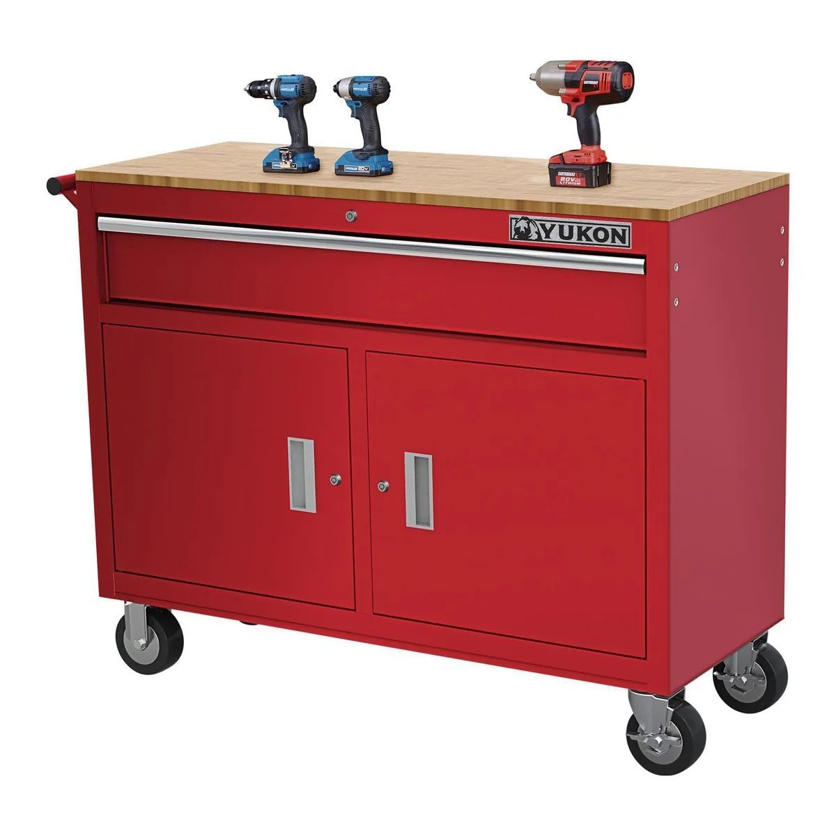 YUKON Yukon 46 inches Mobile Workbench With Solid Wood Top, Blue