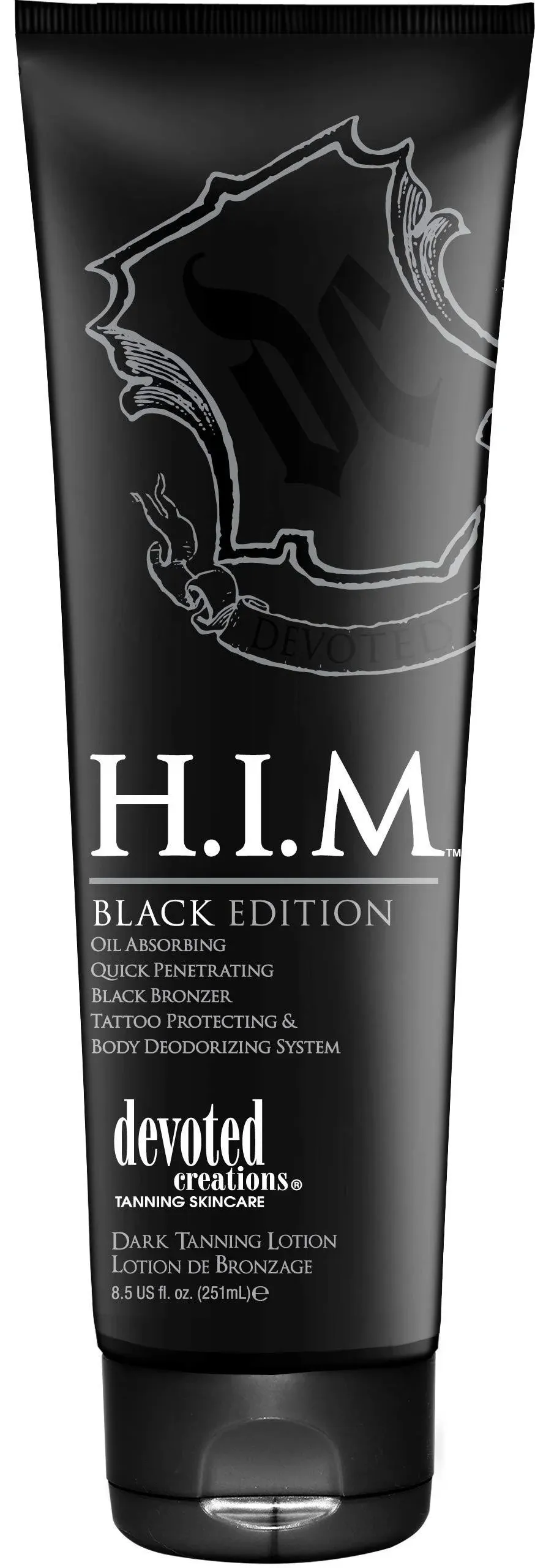 Devoted Creations H.I.M. Black Edition Oil Absorbing Quick Penetrating Black Tan Lotion Bronzer 8.5 oz.