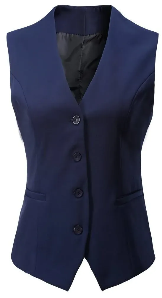 V VOCNI Womens Fully Lined 4 Button V-Neck Economy Dressy Suit Vest Waistcoat