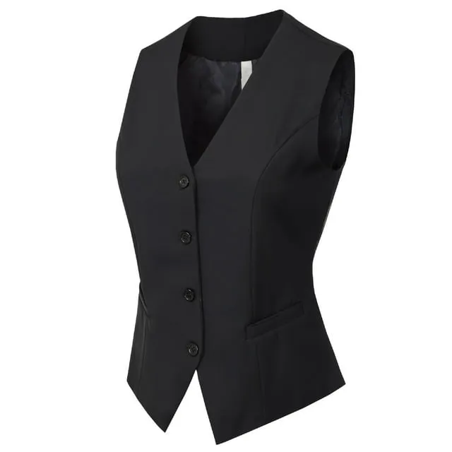 MixMatchy Women's Fully Lined 4 Button V-Neck Economy Dressy Suit Vest Waistcoat