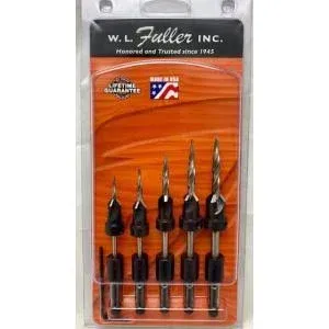 W.L. Fuller Inc. Set of 5 Countersinks with Hex Shank Taper Point Drills & 1 ...