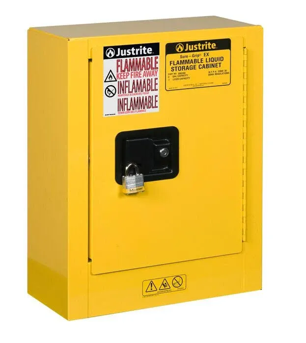 Justrite 890200 Cabinet Flammable Mini 2 Gallon Manual Yellow 1 Each