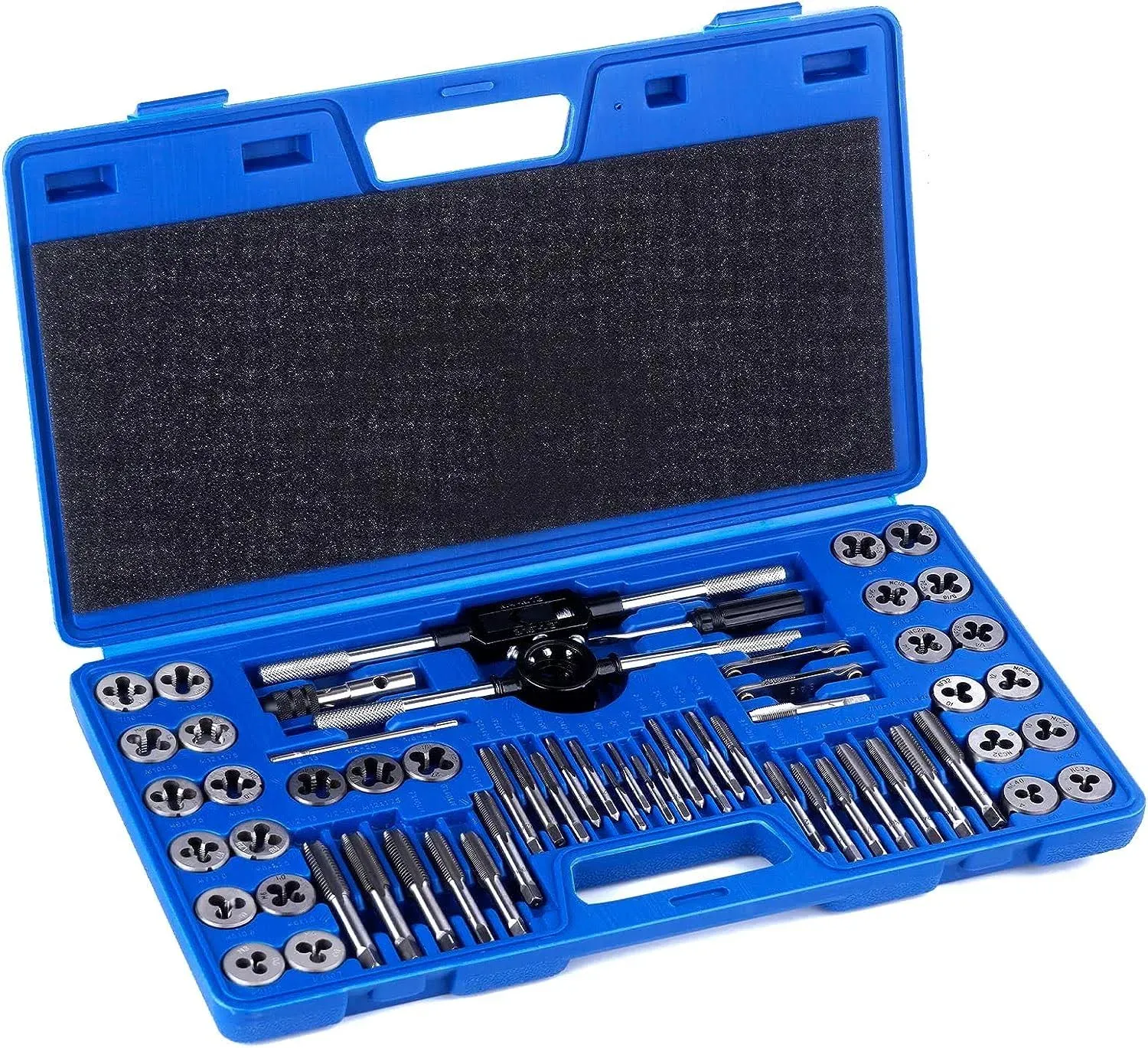 60 PCS Tap and Die Set Metric & SAE Size Tapping Tool Kit for Creating Repairing Tapping Coarse and Fine Internal Threads and External Threads with Storage Case