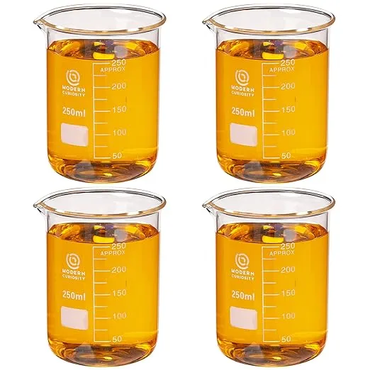 Glass Beakers Set - Science, Chemistry Classroom Supplies - Borosilicate Glass - Education, Research Equipment for Industrial and Academic Labs (400mL, 4-Pack)