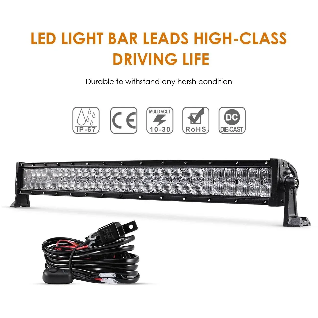 Auxbeam 32 180W Curved LED Light Bar 5D Lens 18000lm Spot Flood Combo Beam Driving Light with Wiring Harness