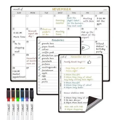 JJPRO Magnetic Monthly Calendar Whiteboard Set for Fridge-Monthly Planning Board ...