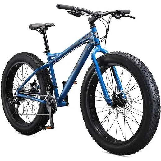 Mongoose Juneau Men and Womens Fat Tire Mountain Bike, 26x4-Inch Big Fat Wheels, 16-Speed Trigger Shifters, Adult Aluminum Mountain Frame, Blue