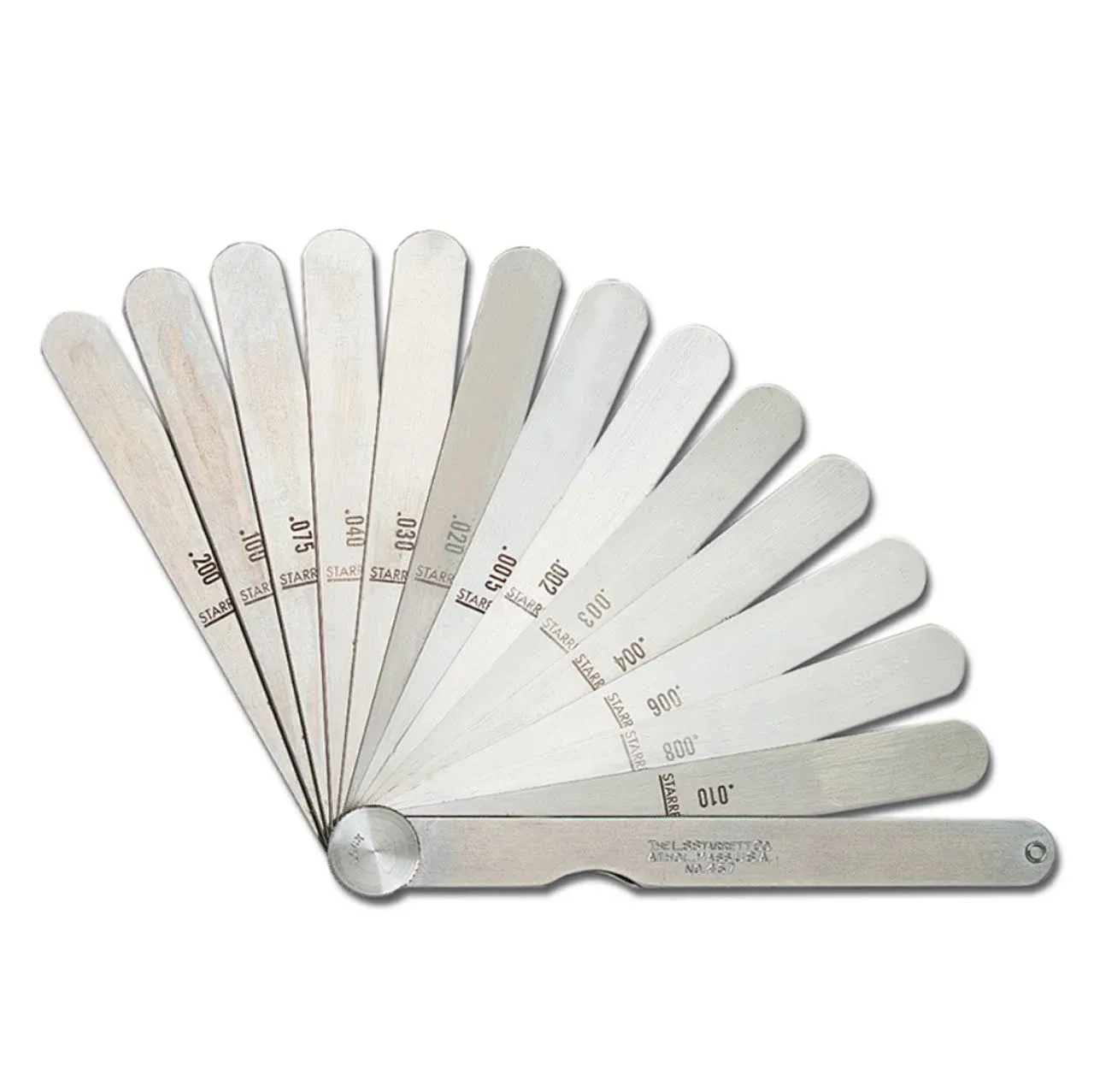 Tempered Steel Thickness Gage with Straight Leaves, .04mm-5.0mm Range, 13 Leaves