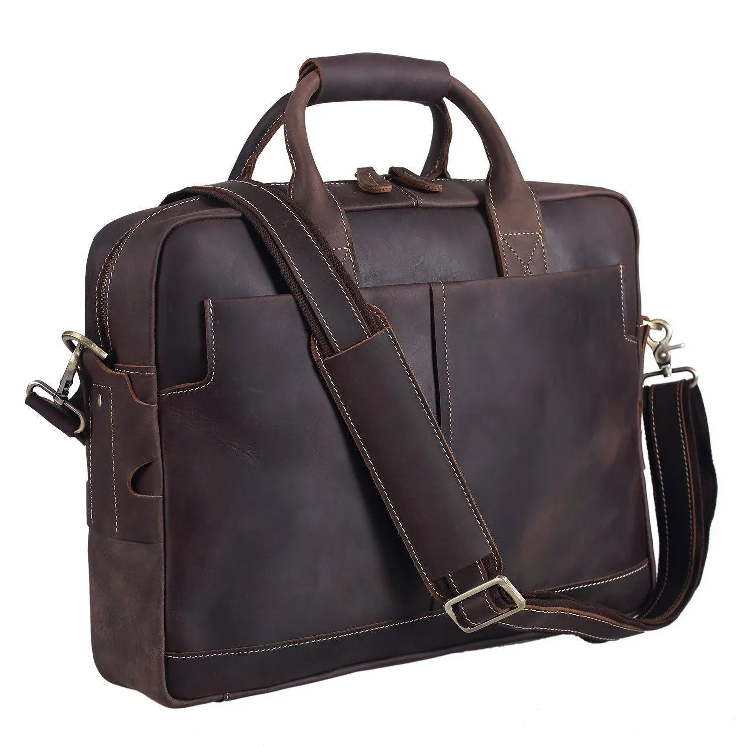 Polare Leather Briefcase for Men Business Travel Messenger Bags 15.6 Inch Laptop Bag YKK Metal Zipper