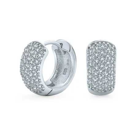 5 Five Row Cubic Zirconia CZ Hoop Earrings .925 Sterling Silver