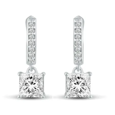 Color Cubic Zirconia Dangle Drop Huggie Hoop Earring in Sterling Silver