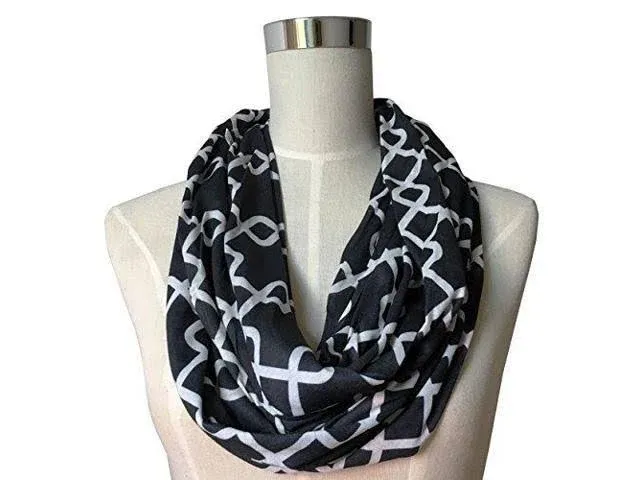 Pop Fashion Womens Interlocking Chain Square Pattern Infinity Scarf with Zipper ...