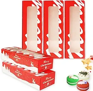 30pack Christmas Cookies Boxes with Window Red Xmas Macaron Packaging Boxes Macaron Container Bakery Boxes Strawberry Chocolate Covered Treat Boxes