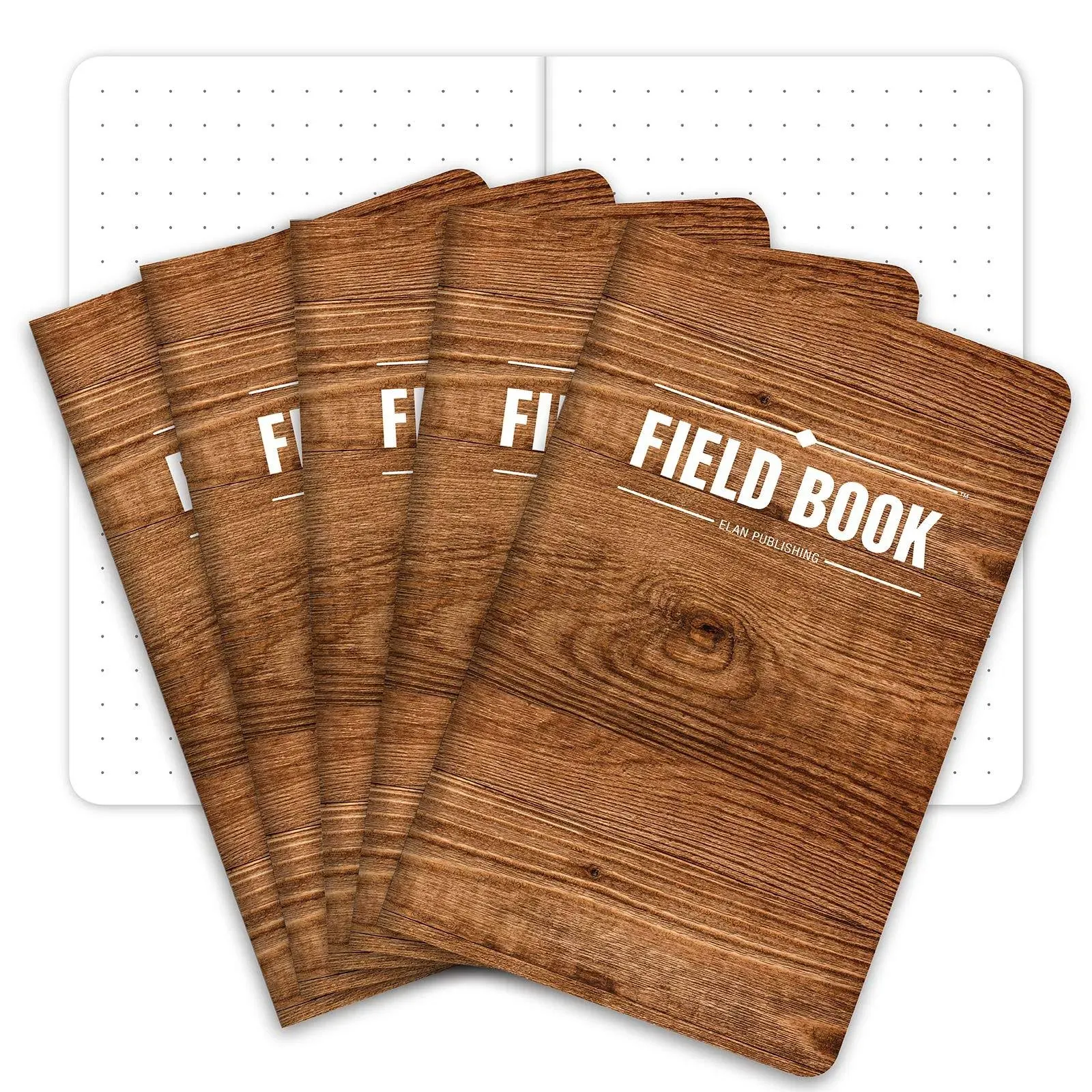 Elan Publishing Company Field Notebook/Pocket Journal - 3.5"x5.5" - Wood Pattern - Dot Graph Memo Book - Pack of 5