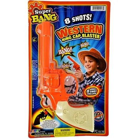 JA-RU Cap Gun Revolver Toy (6 Toy Guns) 8 Shot Ring-Caps Handgun. Fake Gun Toy Pistol for Kids. Halloween Costume & Western Movie Plastic Prop Gun. Shooter Game. 913-12p