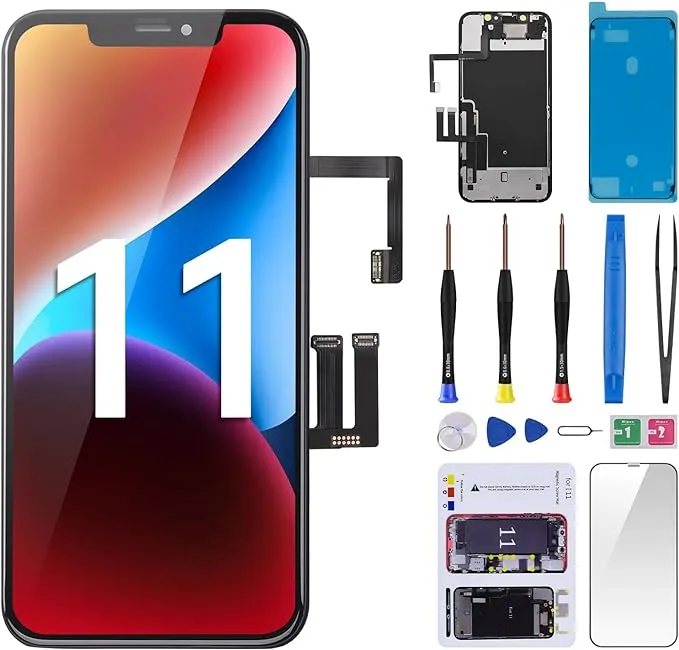 for iPhone 11 Screen Replacement with Ear Speaker and Proximity Sensor 6.1" 3D Touch LCD Display Digitizer Full Assembly with Front Earpiece Repair Front Glass Fix Tools Kits A2111 A2223 A2221