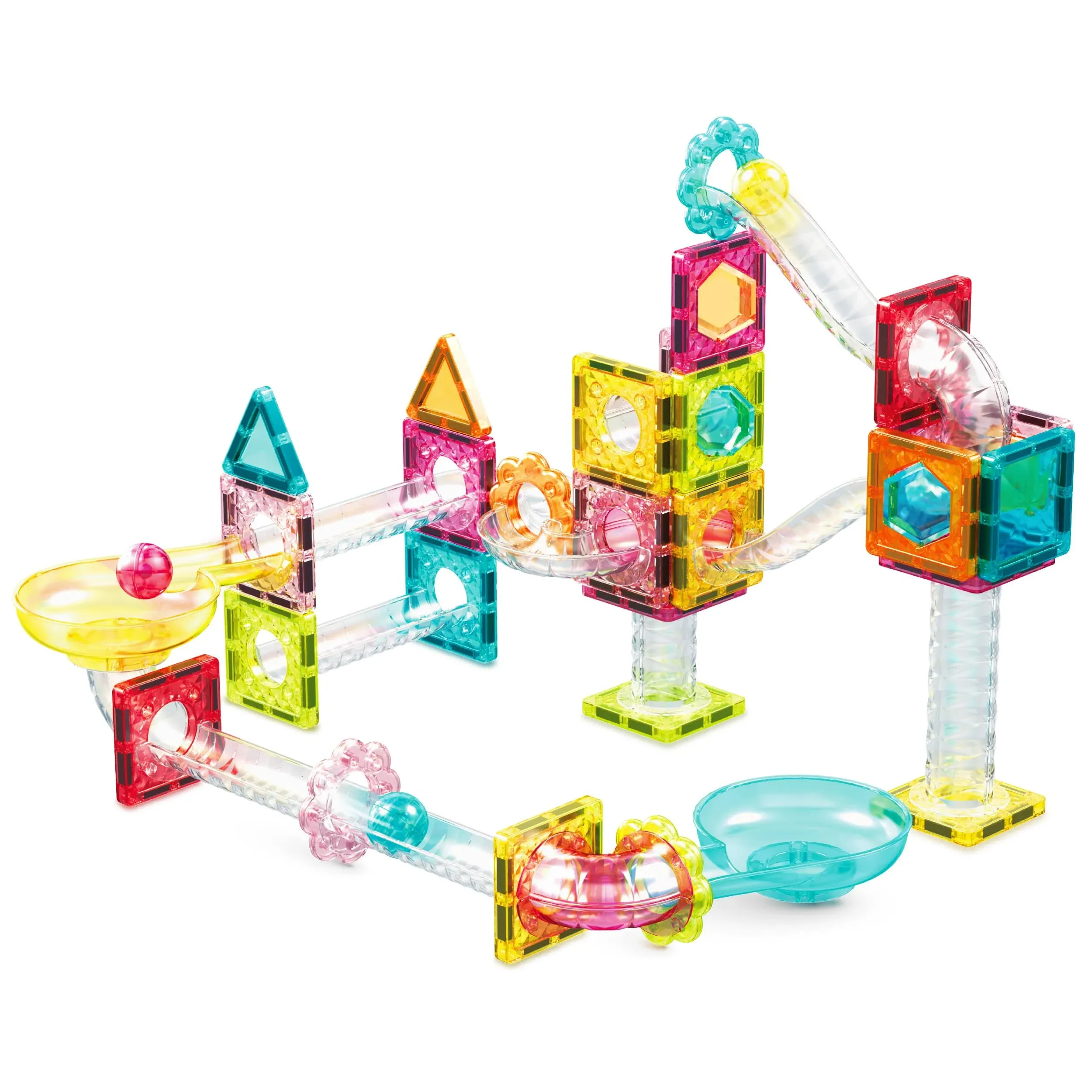 PicassoTiles 60 Piece Magnetic Marble Run Set