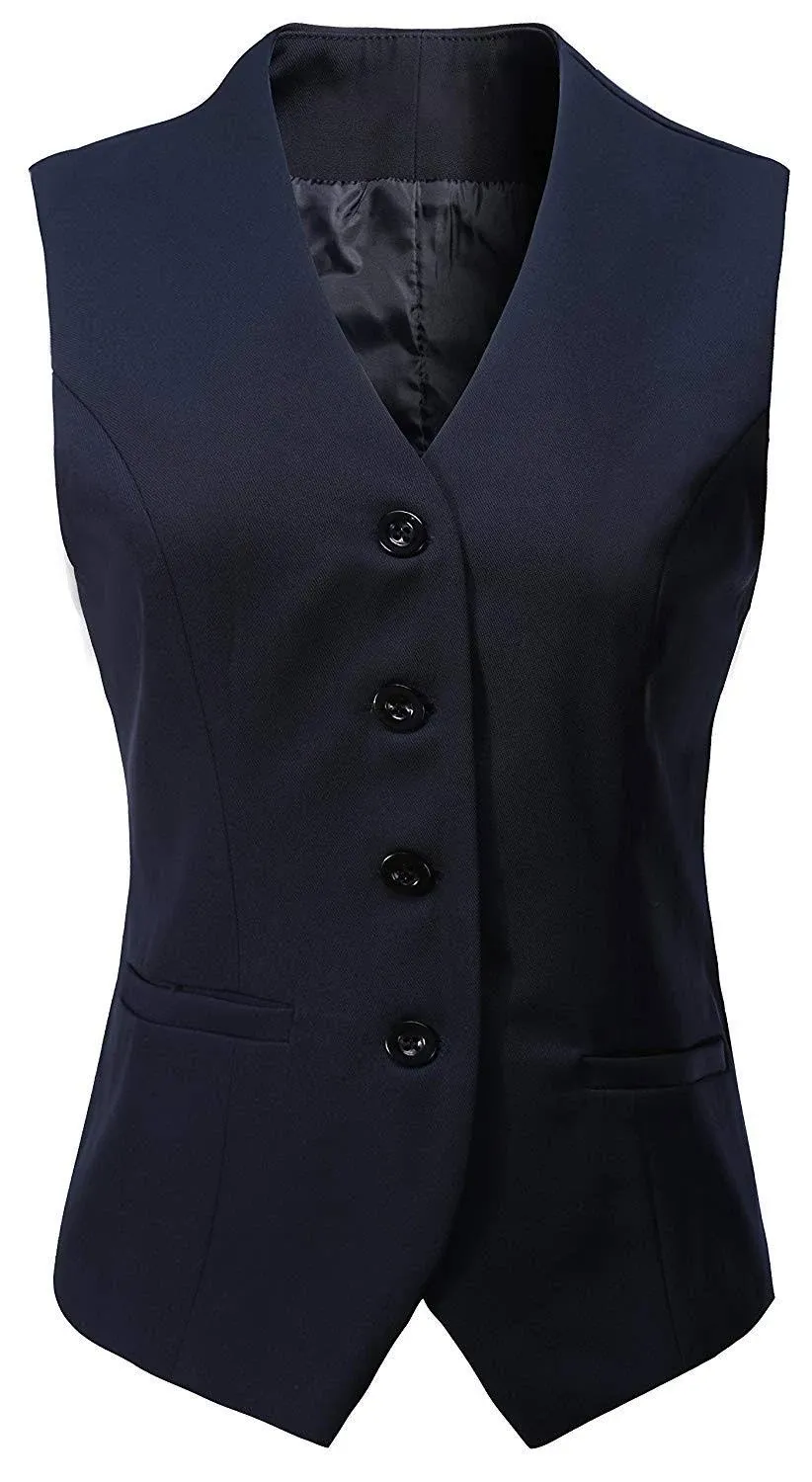 Design by Olivia Women's Fully Lined Button Up V-Neck Tuxedo Suit Vest Waistcoat