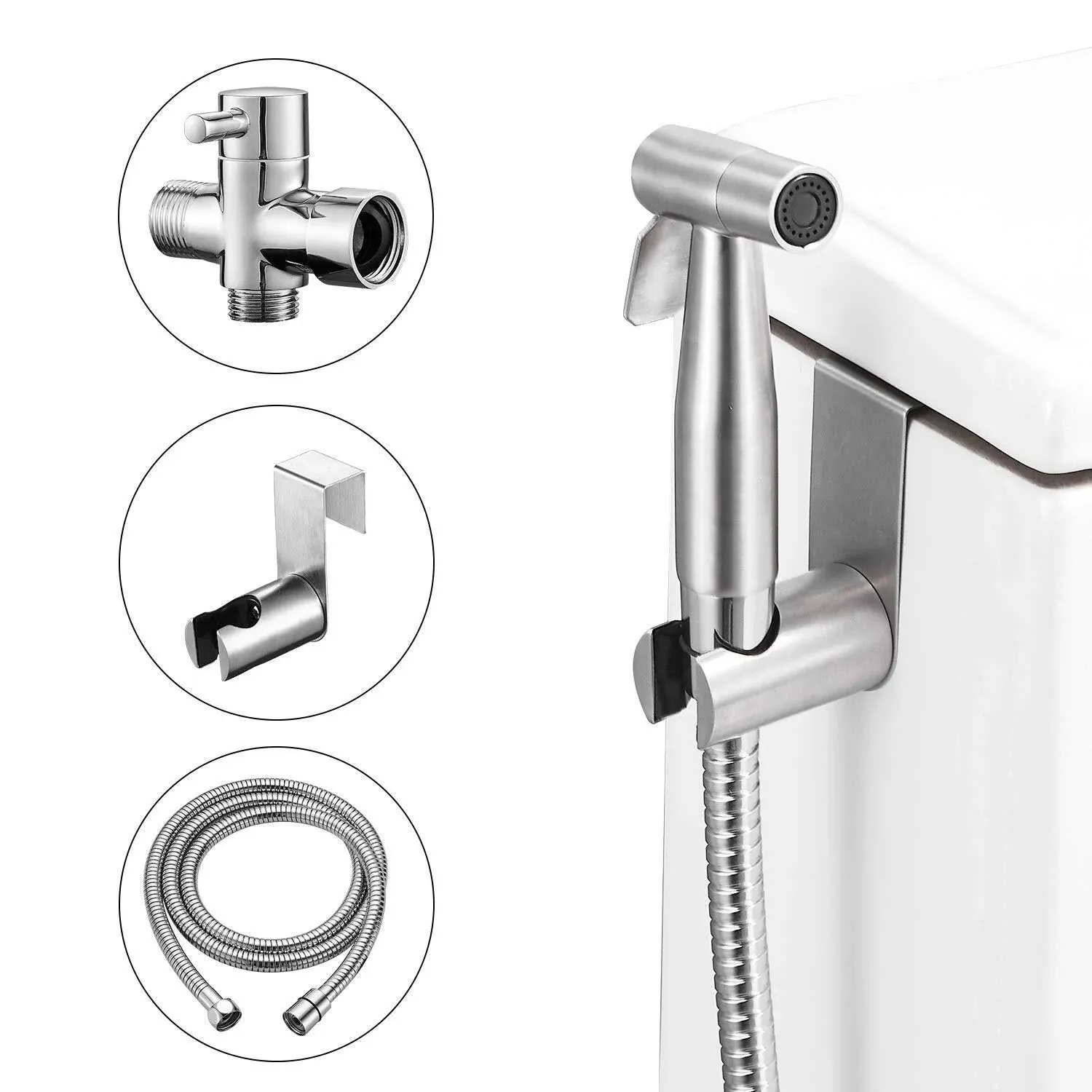 Clihome Brushed Nickel Toilet Mounted Handheld Bidet Sprayer