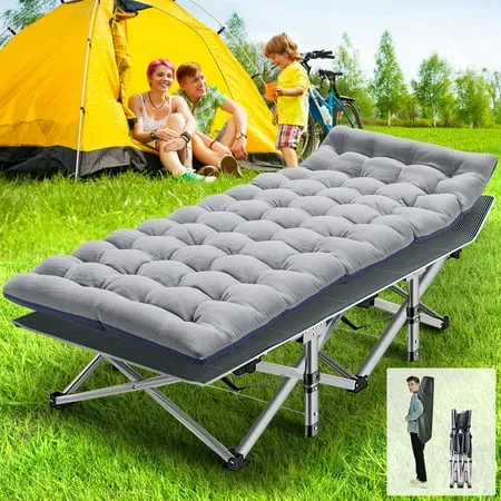 Lilypelle Folding Camping Cot, Double Layer Oxford Strong Heavy Duty Sleeping Cots with Carry Bag, Portable Travel Camp Cots for Home/Office Nap and Beach Vacation