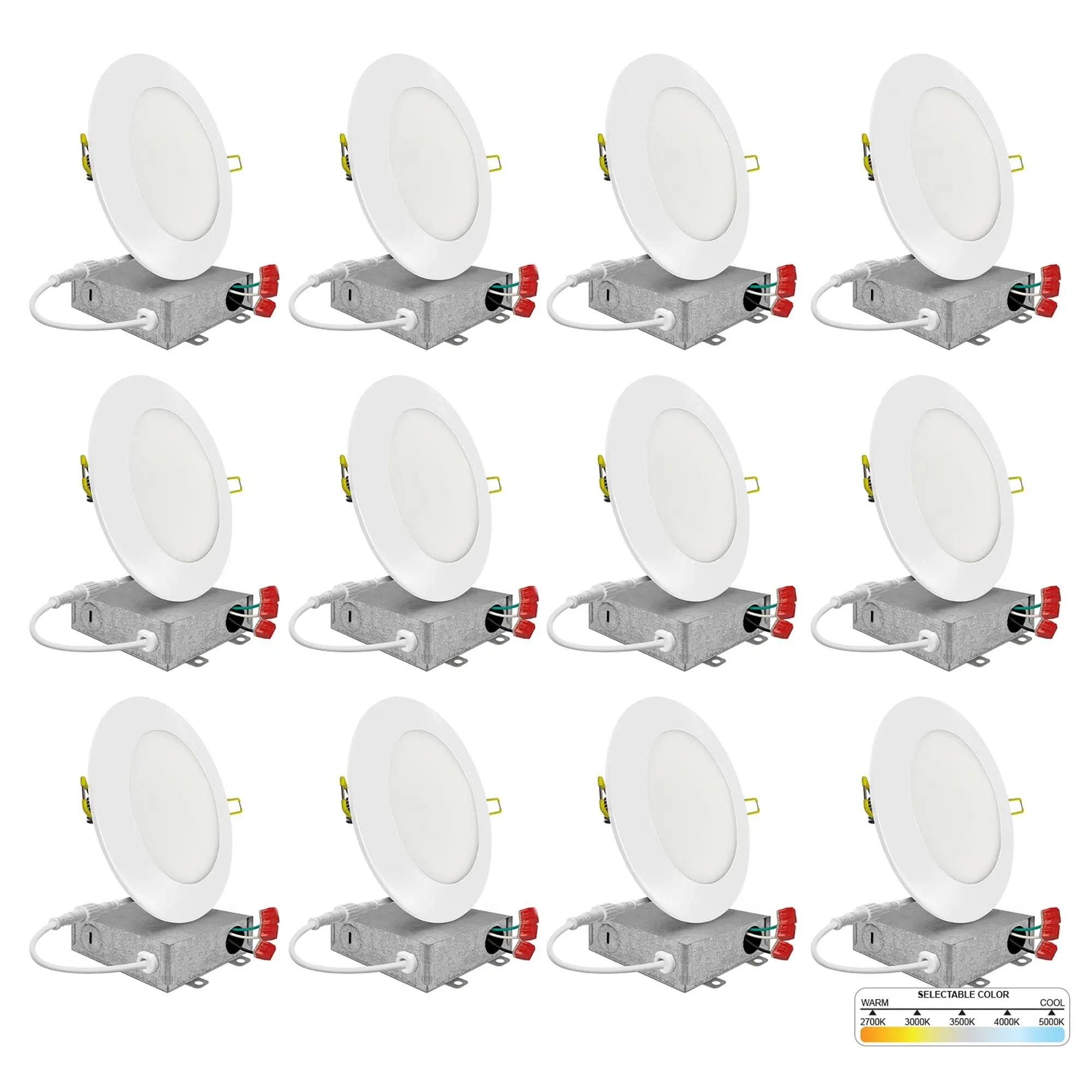 NUWATT Ultra Slim Airtight IC White 4-in 630-Lumen Switchable Round Dimmable LED Canless Wet Rated Recessed Downlight (12-Pack)