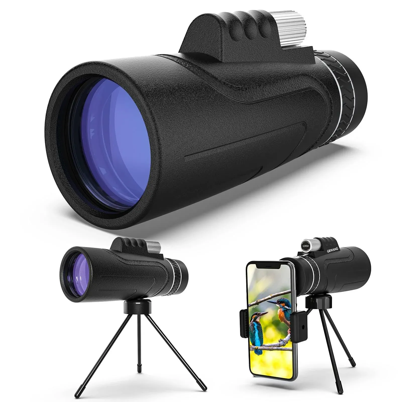  12X50 HD Monocular Telescope Clear Vision for Adults&amp;Kids, Waterproof BAK4 