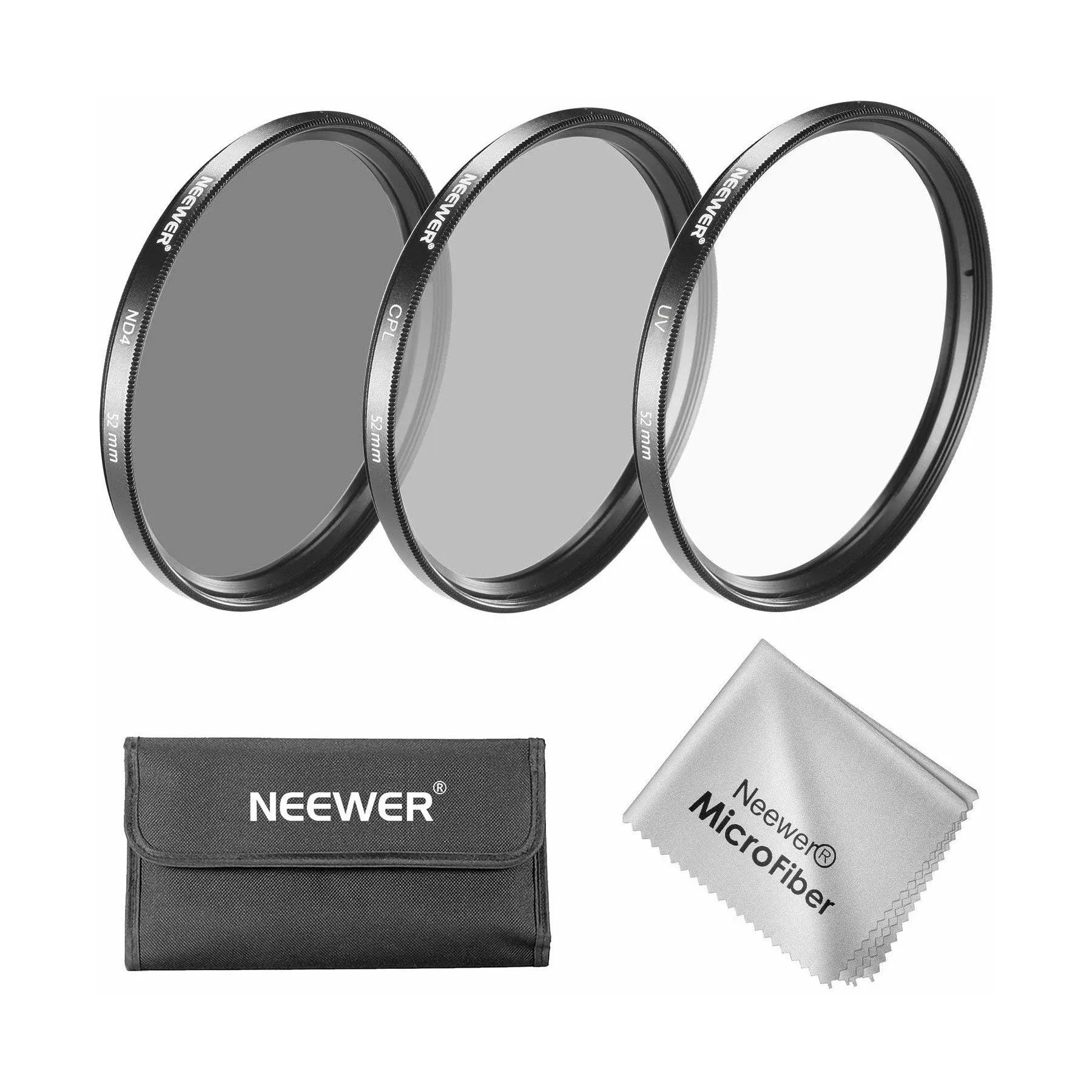 NEEWER 52MM Lens Filter Kit: UV Filter+CPL Filter+ND4 Filter+Filter Pouch