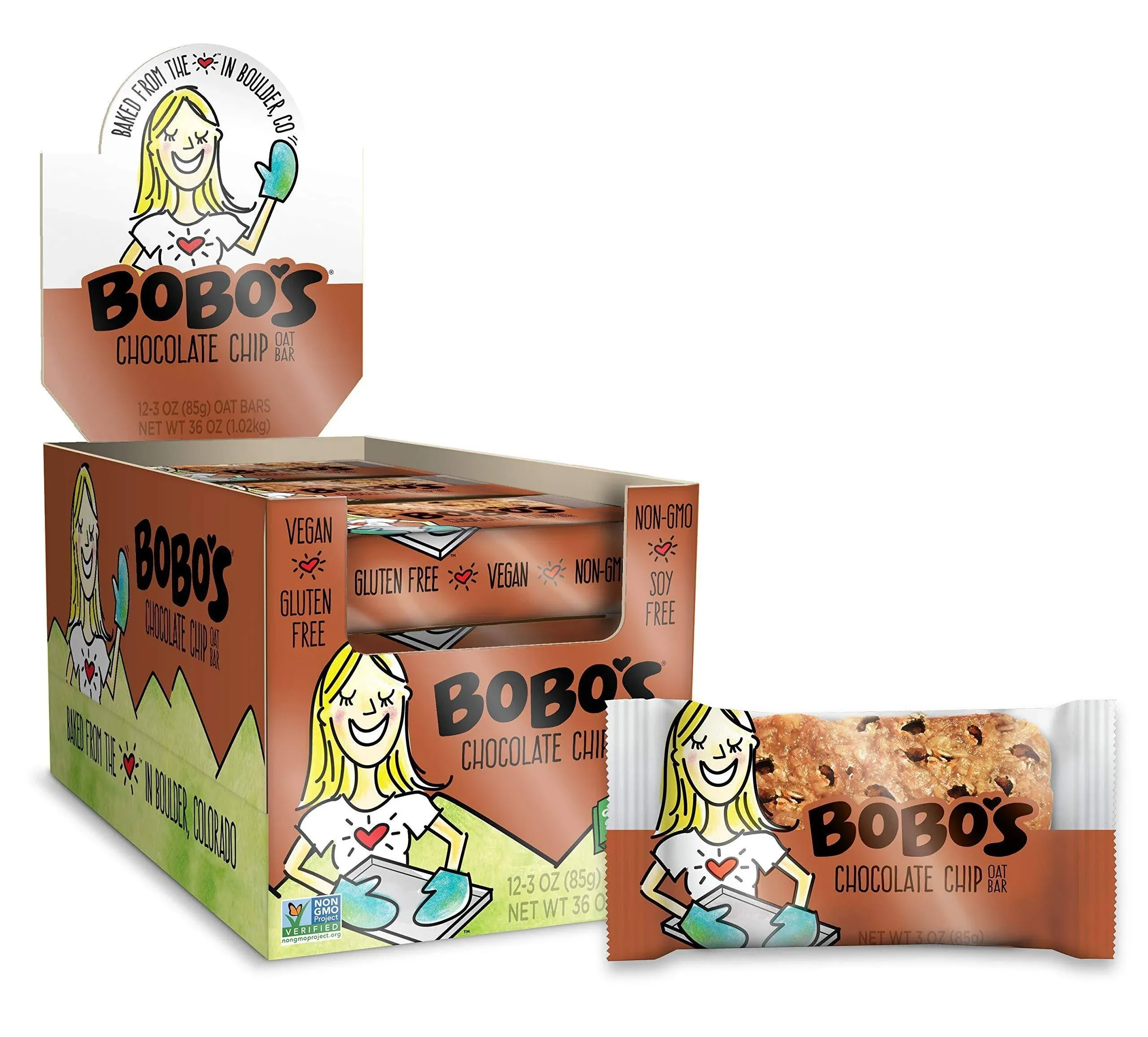 Bobo's Oat Bars (chocolate Chip 12 Pack of 3 oz Bars) Gluten Free Whole Grain Rolled Oat Bars - Great Tasting Vegan On-The-Go Oatmeal Snack Made in