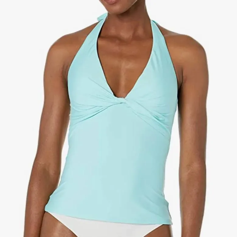 DKNY Halter Soft Cups Tankini Top, Size M Aqua