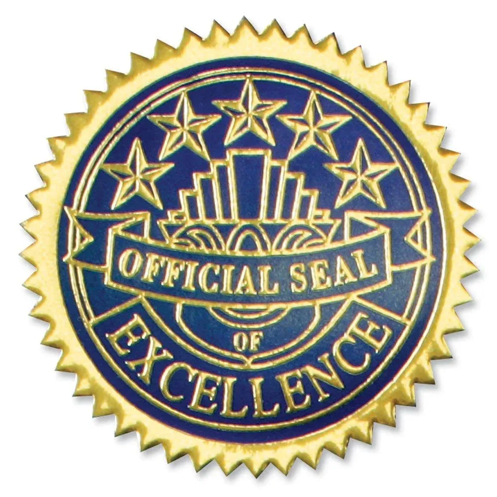 Paperdirect Deluxe Embossed Excellence Gold and Blue Foil Certificate Seals, 2 I