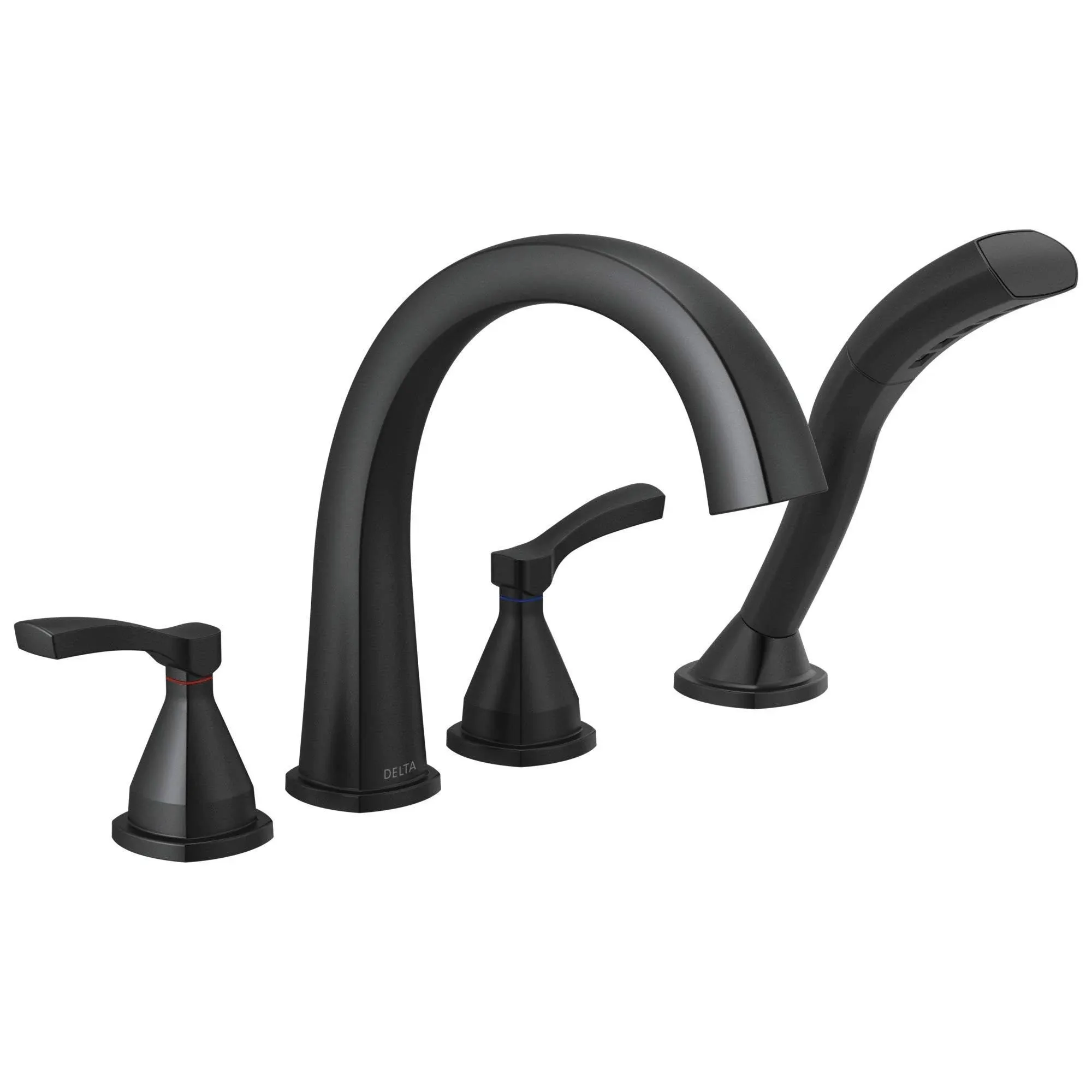 Delta Faucet Stryke Roman Tub Faucet - T4777-BL - Bathtub Handles, Faucet & Diverter - Modern Bathroom Fixtures - Matte Black, Lever Handles (Valve Sold Separately)