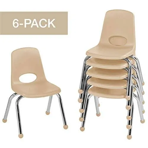 Factory Direct Partners 12 in. Stack Chair with Ball Glide (6 in., Sand, 6-Pack)