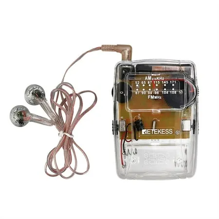 Retekess TR624 Portable Radio AM FM, Pocket Mini Radio, Clear Radio with Crystal Headphone, Powered by AAA Battery, Suit for Indoor Outdoor (Clear)